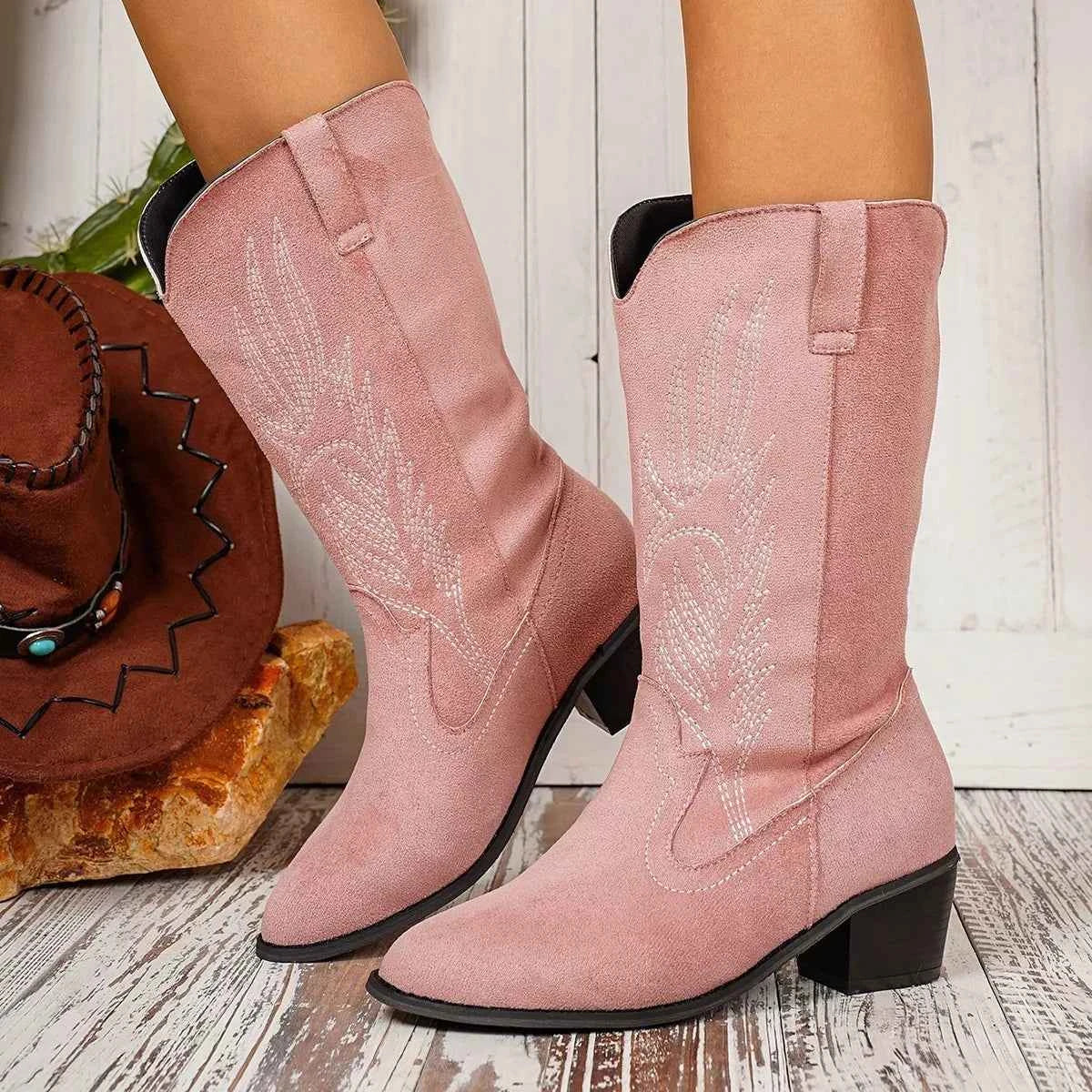 Point Toe Block Heels Boots Trendsi