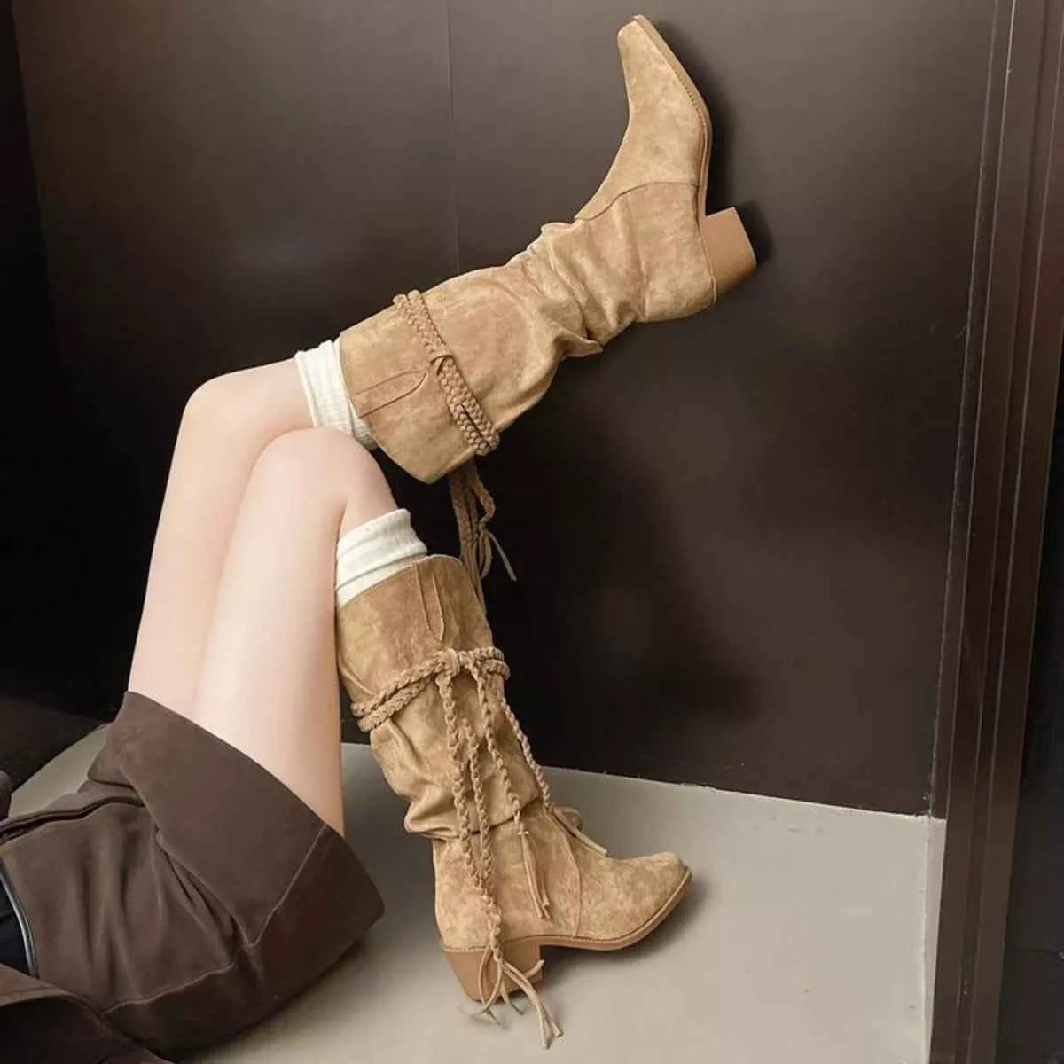 Point Toe Block Heels Boots Trendsi