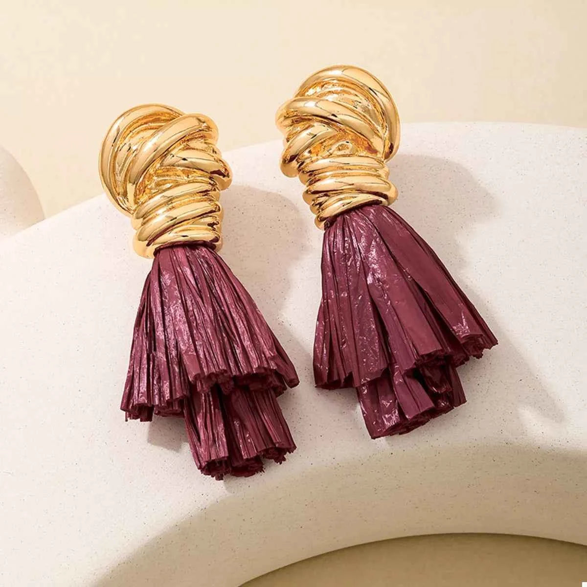 Golden Wire Wrapped Tassel Drop Earrings Trendsi