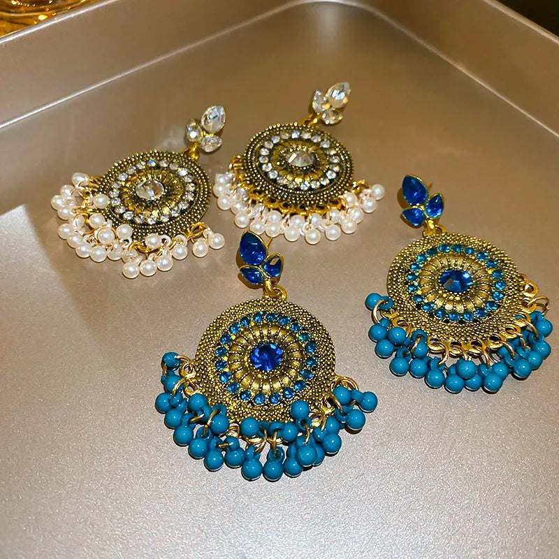 Rhinestone Alloy Bead Dangle Earrings Trendsi