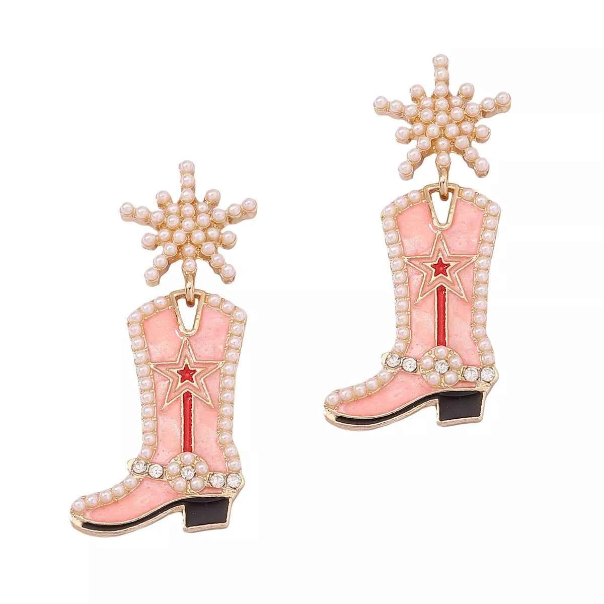 Cowgirl Boot Dangle Earrings Pink onesize Trendsi
