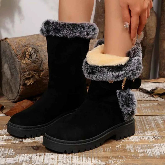 Round Toe Platform Block Heels Boots Black Trendsi