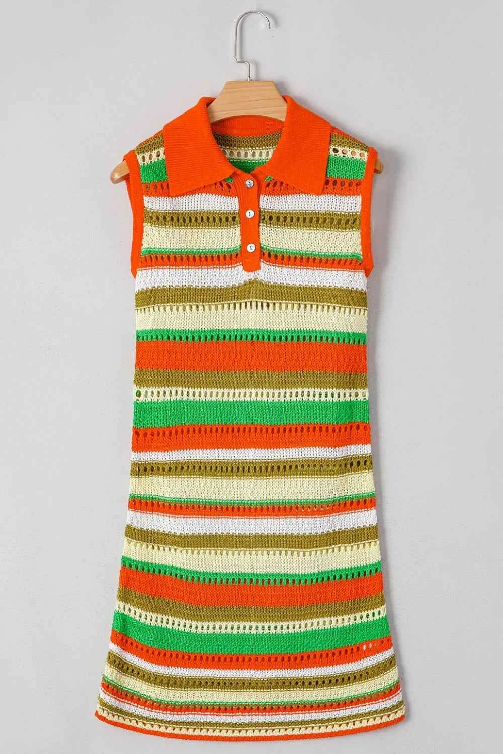 Openwork Stripe Sleeveless Sweater Dress Trendsi