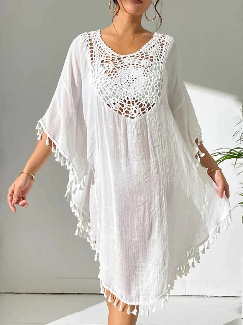 Tassel Cutout Scoop Neck Cover-Up Dress Trendsi