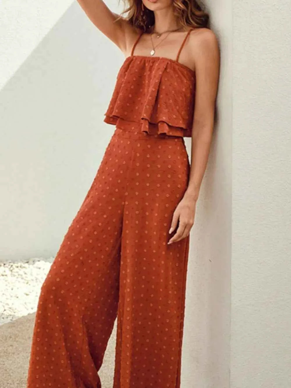 Swiss Dot Layered Cami and Pants Set Trendsi