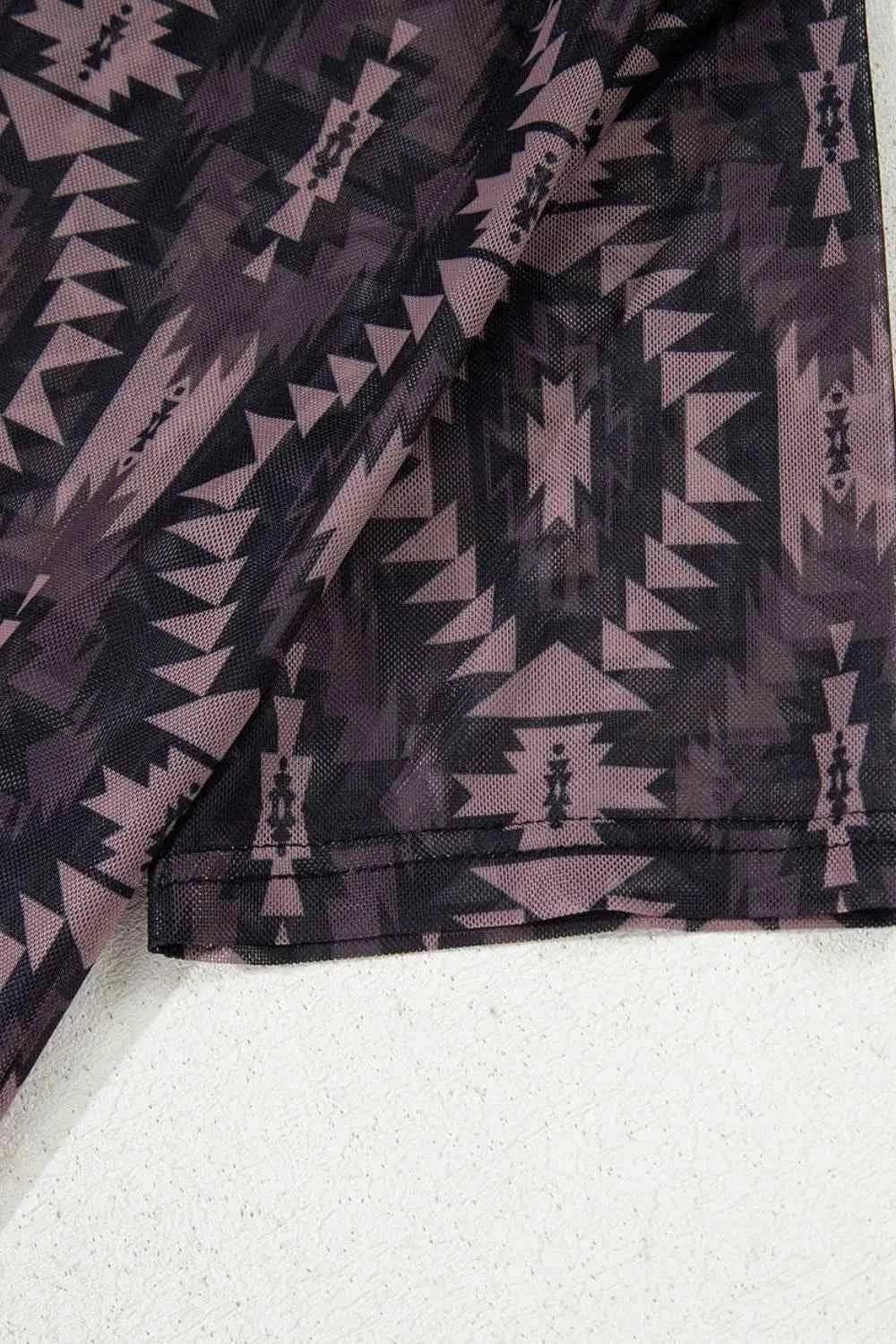 Aztec Print Mock Neck Short Sleeve Mesh T Shirt Trendsi