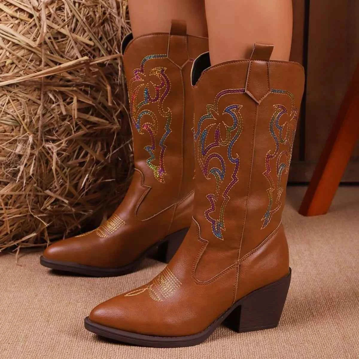 Point Toe Block Heels Boots Trendsi