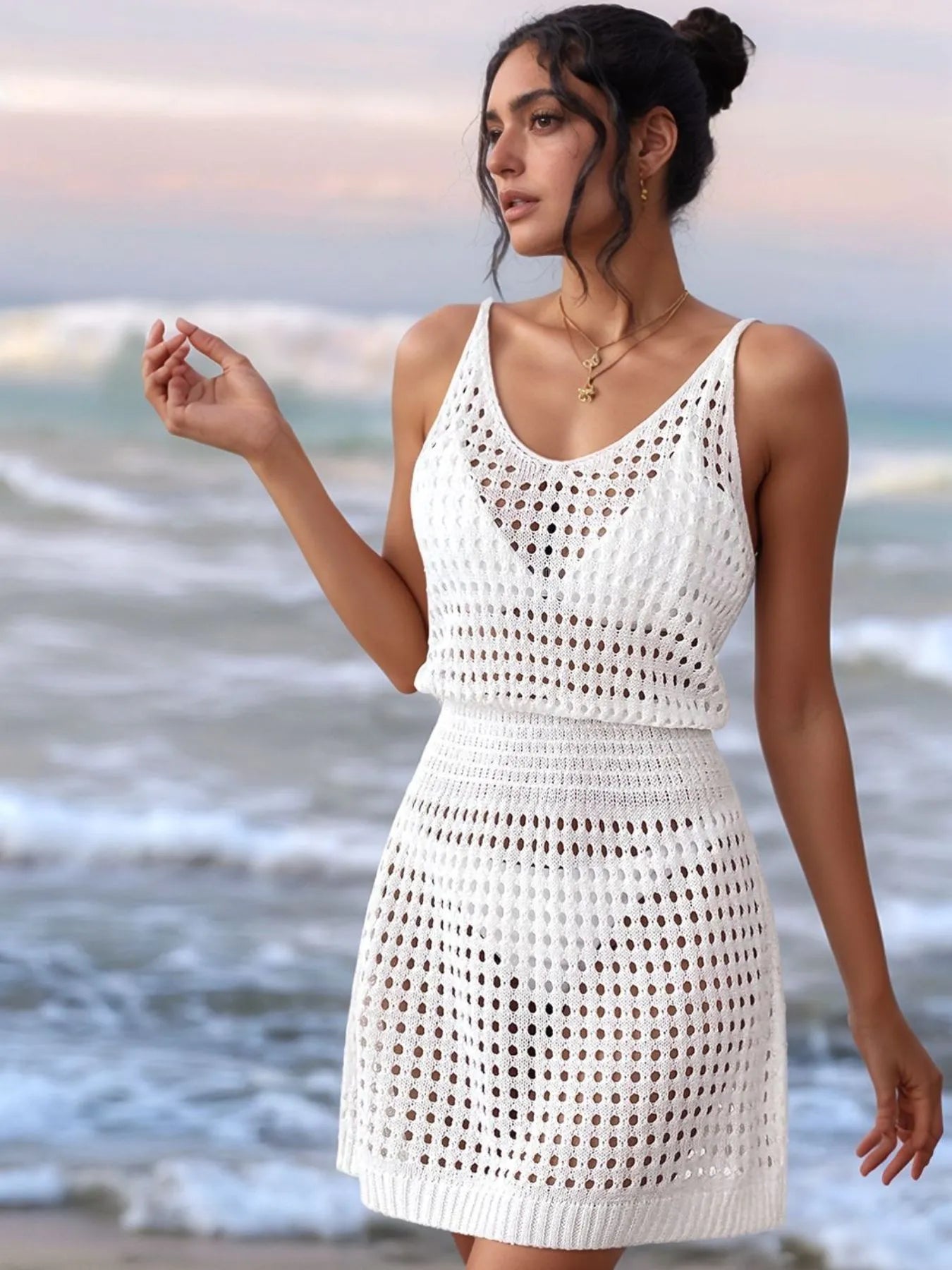 Openwork Sleeveless Knit Cover Up Dress Trendsi