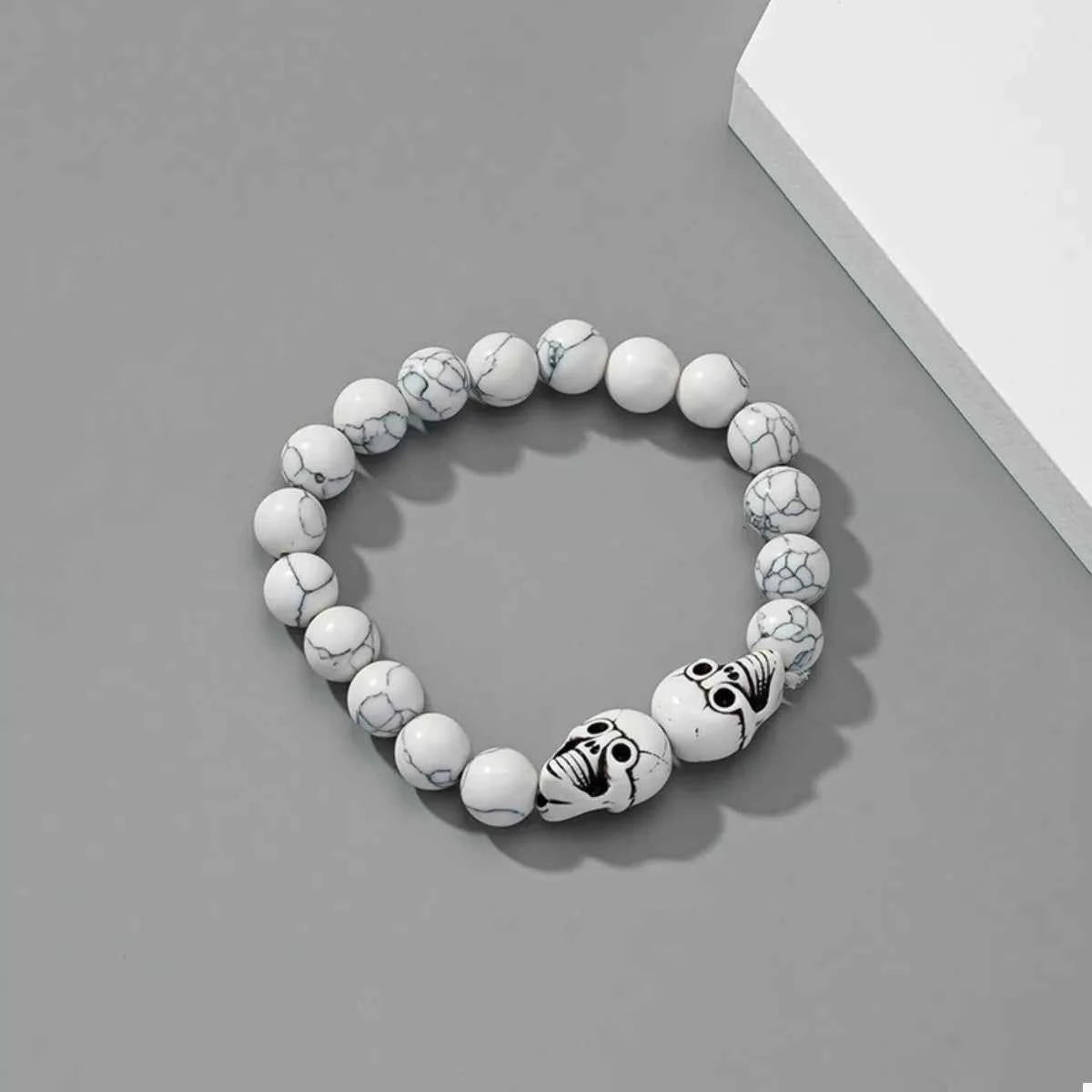 Halloween Skull Beaded Bracelet - Gothic Stone & Resin Jewelry Trendsi