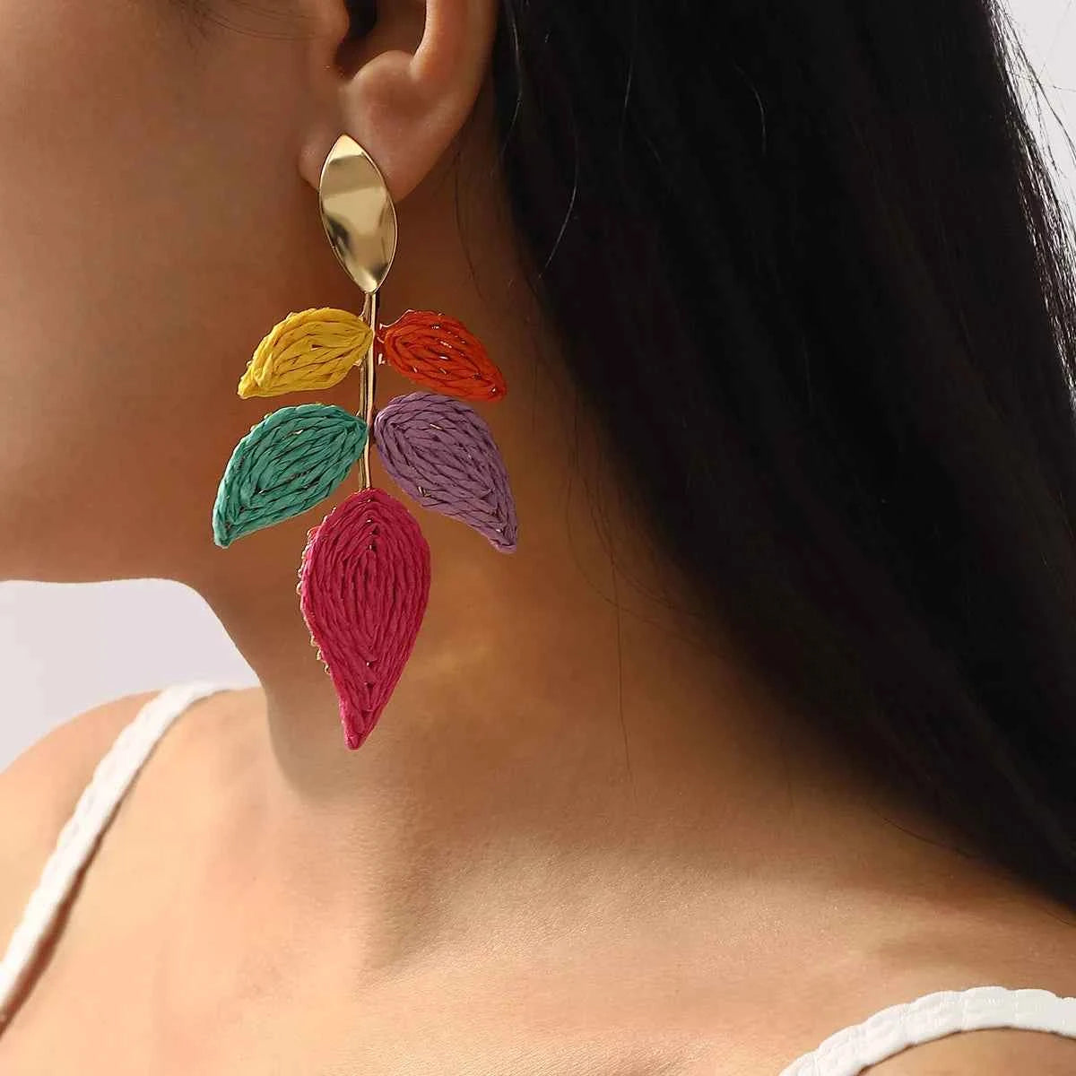 Rattan Woven Leaf Dangle Earrings Trendsi