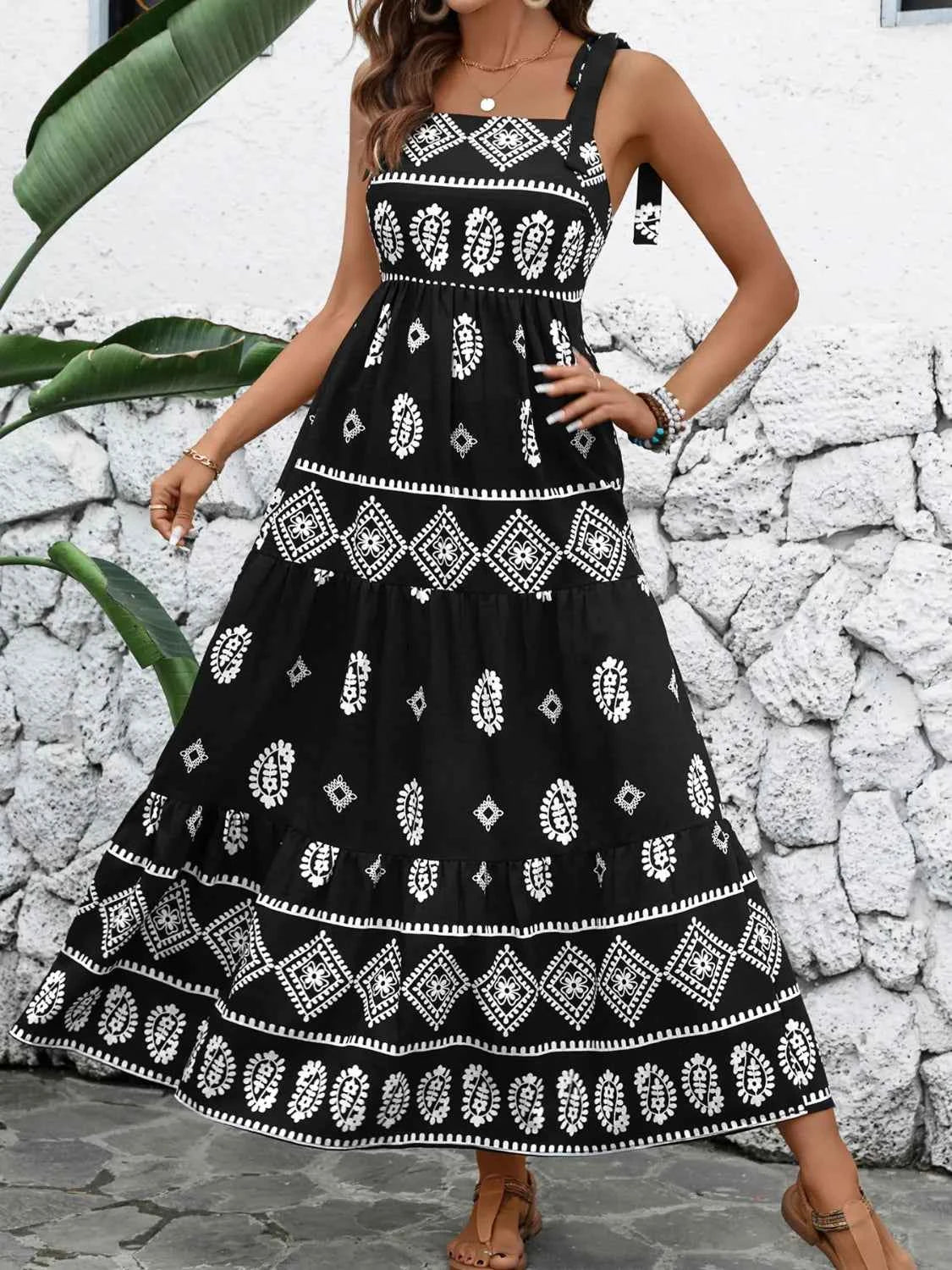 Printed Square Neck Maxi Cami Dress Trendsi