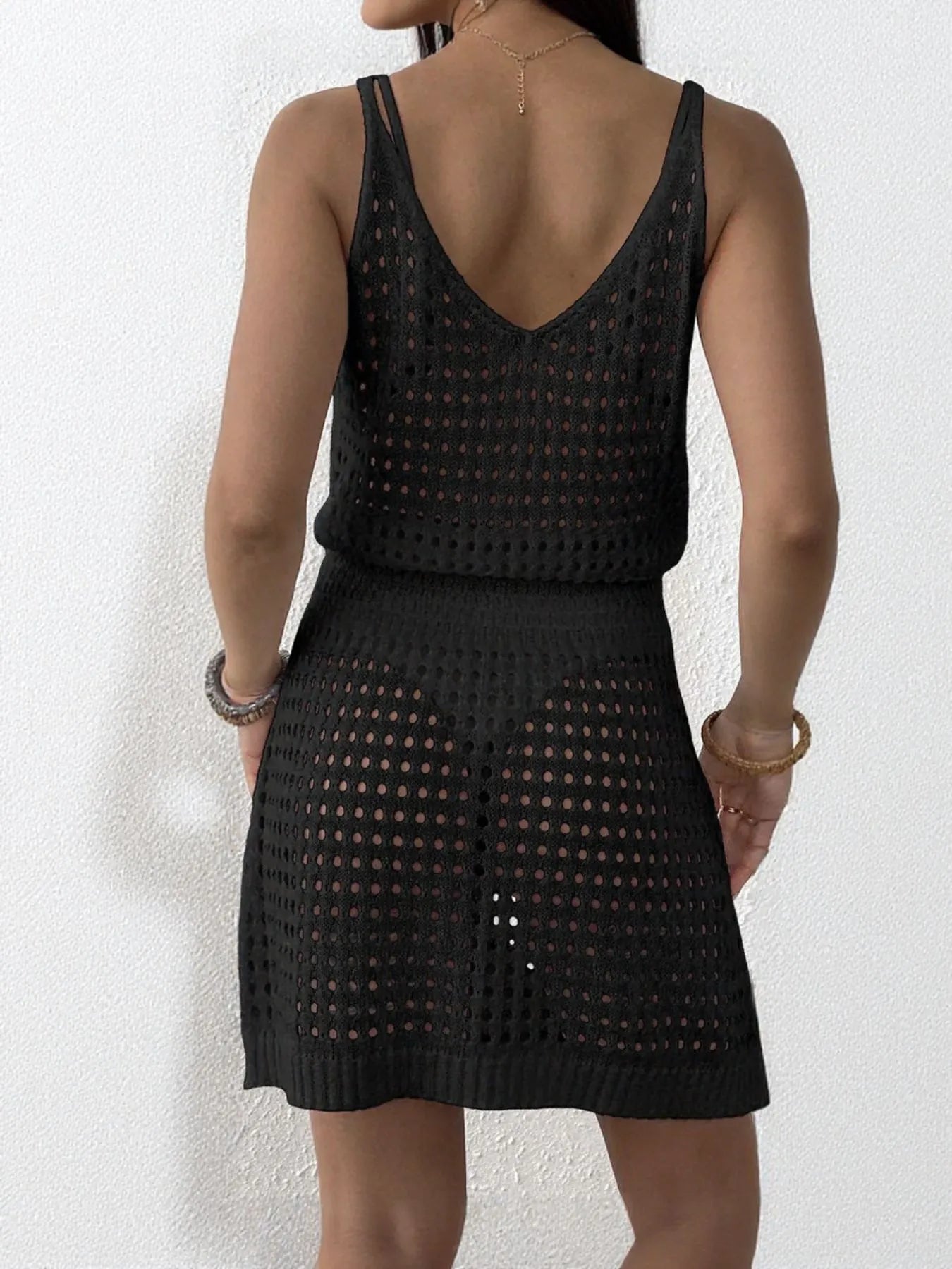 Openwork Sleeveless Knit Cover Up Dress Trendsi
