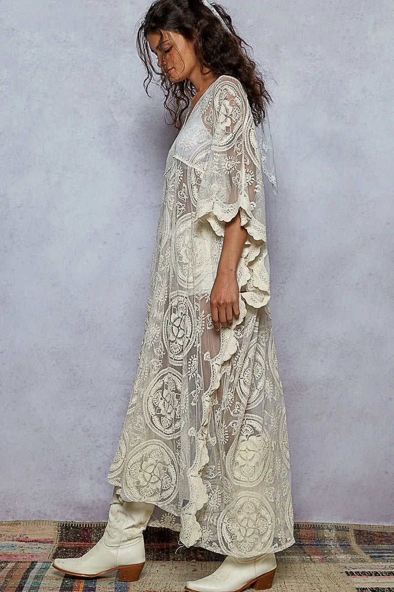 POL Lace Embroidered Beach Cover Up Kaftan Trendsi
