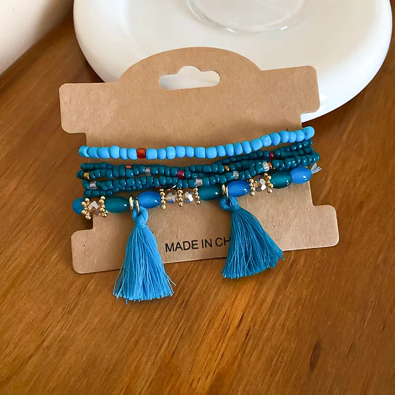 Tassel Rice Bead Bracelet Royal Blue One Size Trendsi