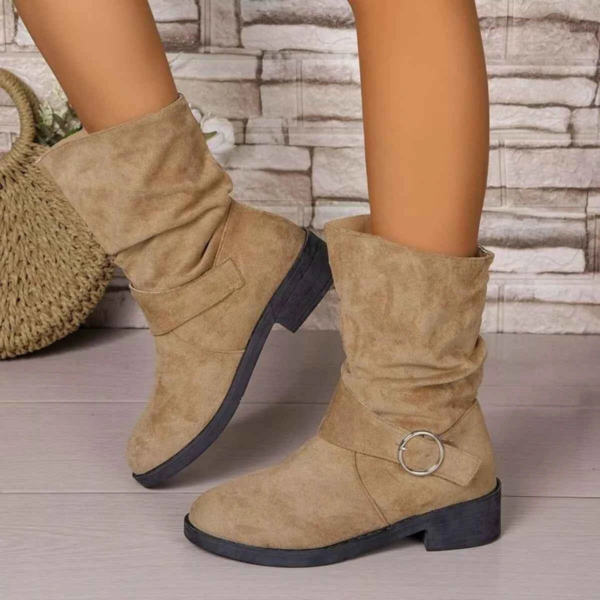 Round Toe Block Heels Boots Trendsi