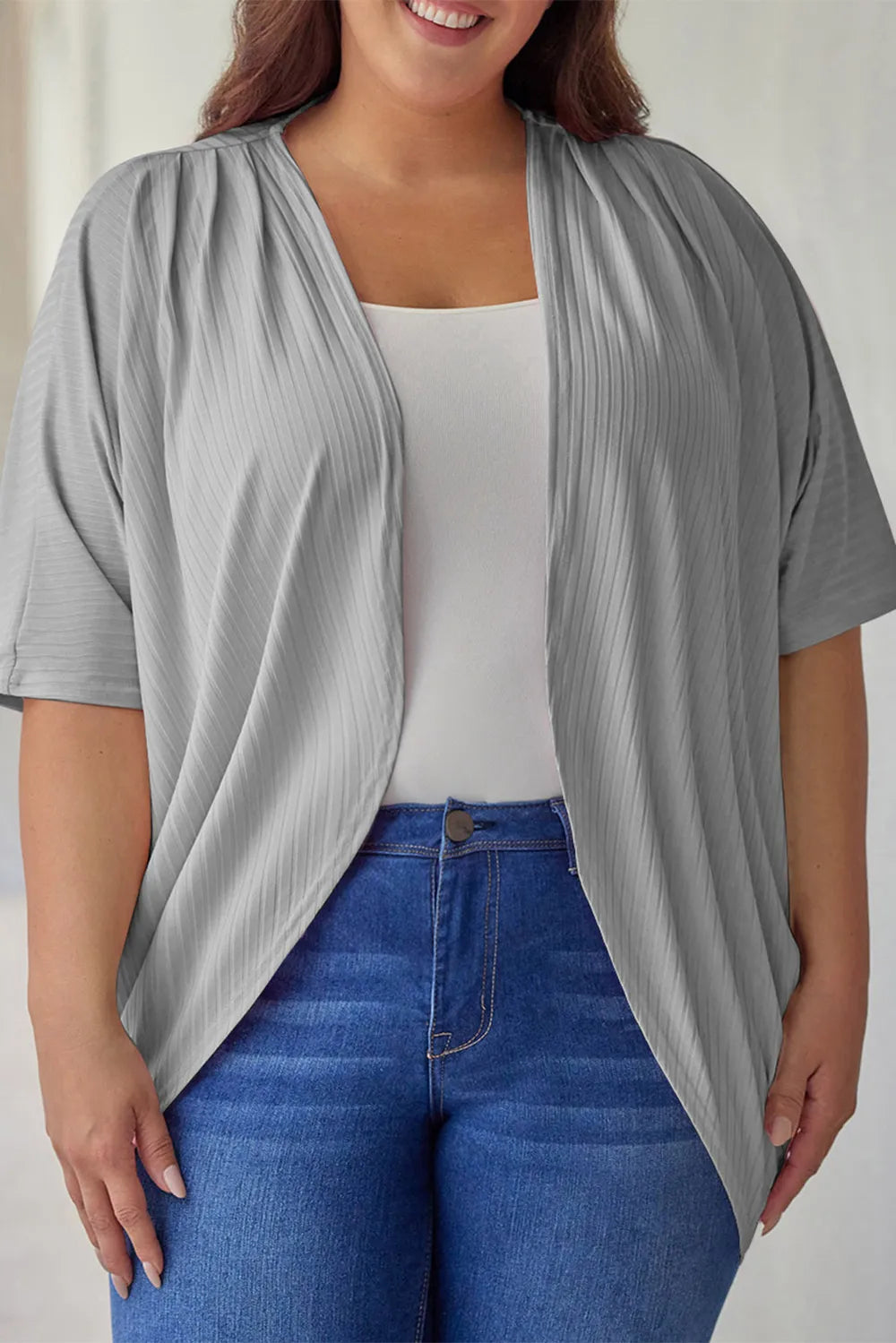 Plus Size Ribbed Cocoon Cover Up Light Gray Trendsi
