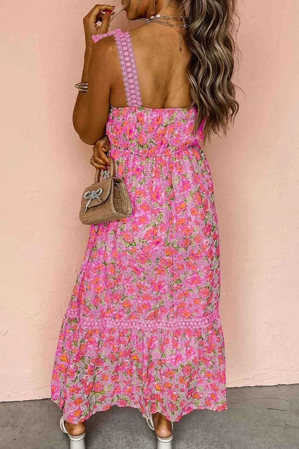Floral Lace Wide Strap Square Neck Maxi Dress Trendsi