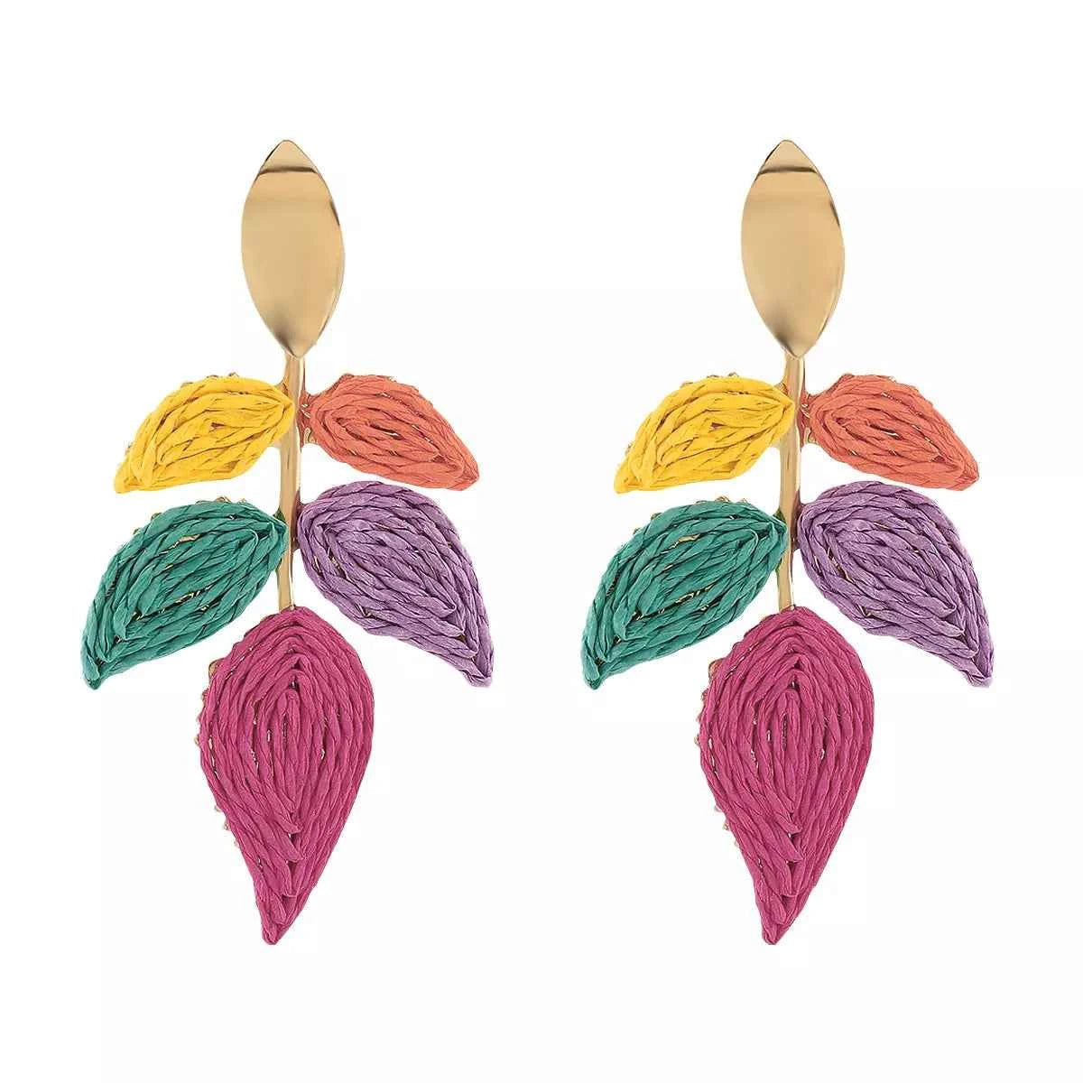 Rattan Woven Leaf Dangle Earrings Color onesize Trendsi
