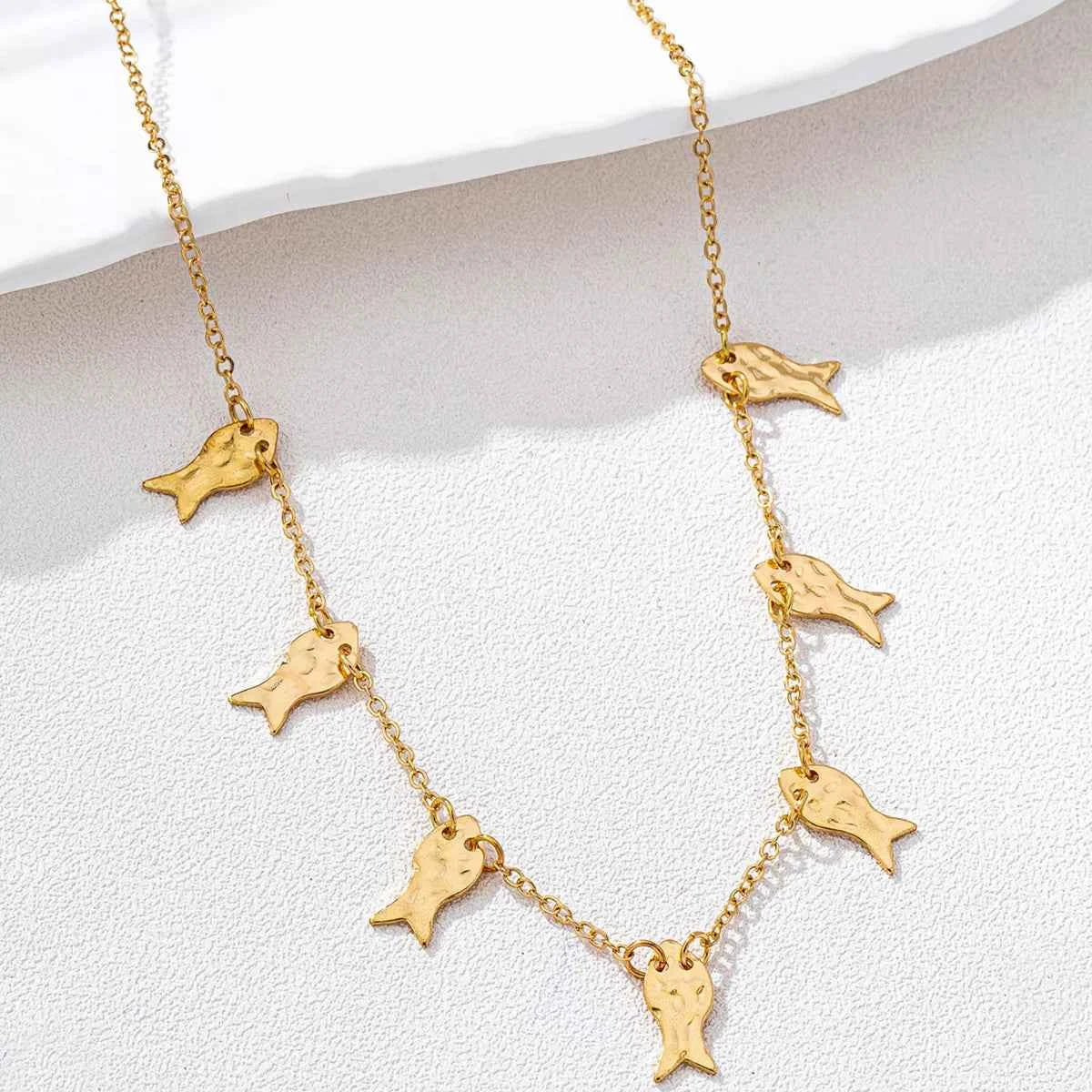 18K Gold-Plated Fish Charm Necklace Trendsi