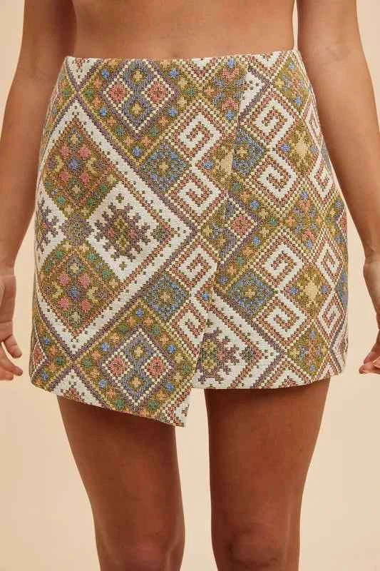 Annie Wear Ethic Woven Jacquard Wrap Mini Skirt Trendsi