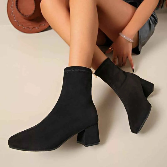 Block Heel Ankle Boots Black Trendsi