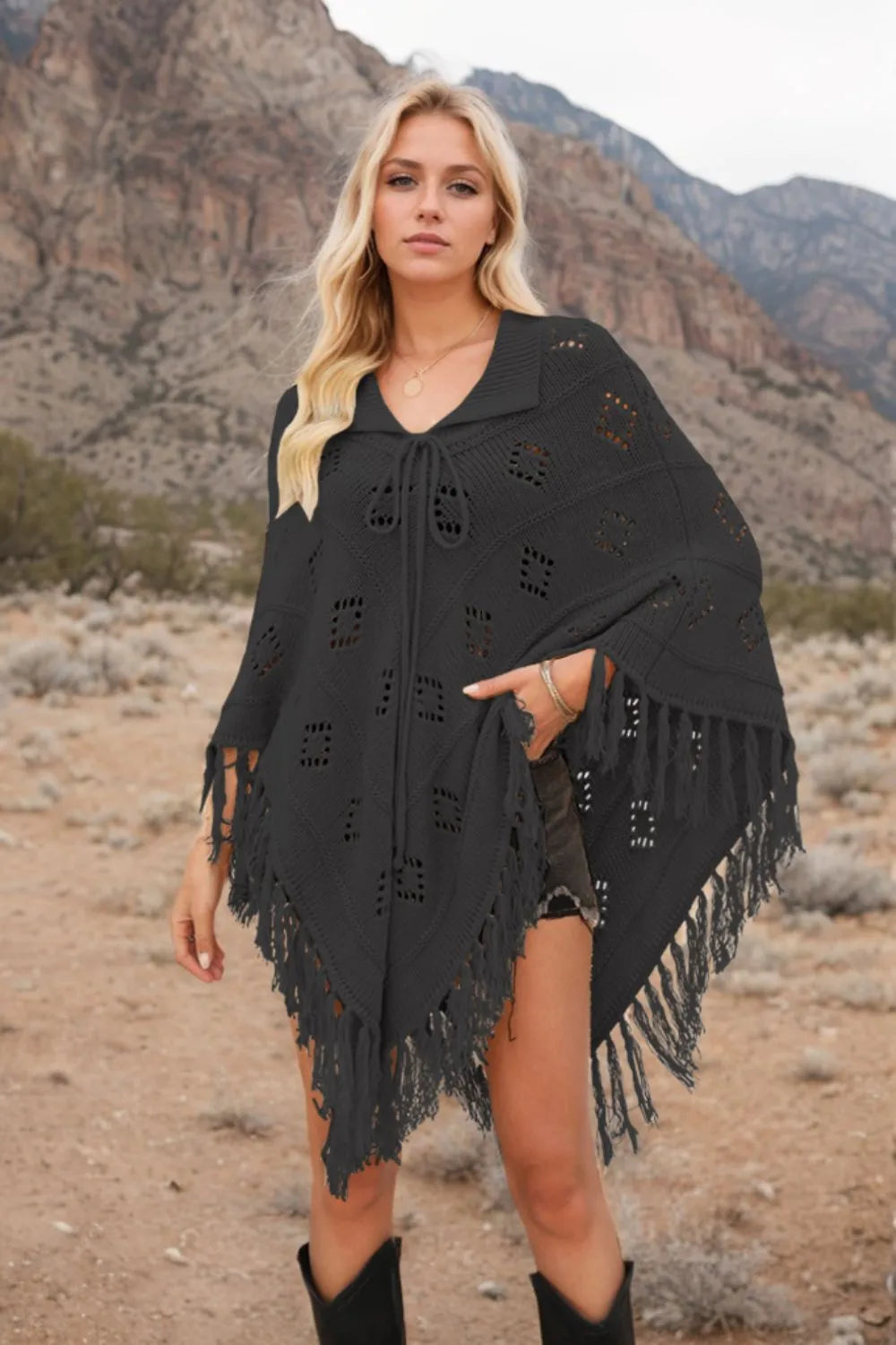 Tassel Hem Knit Cover Up Trendsi