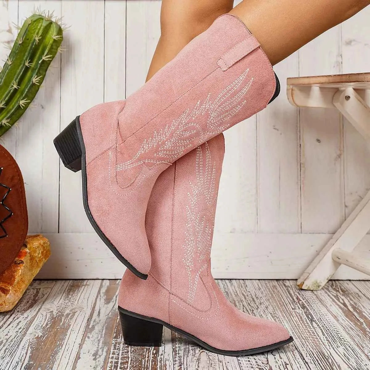 Point Toe Block Heels Boots Trendsi