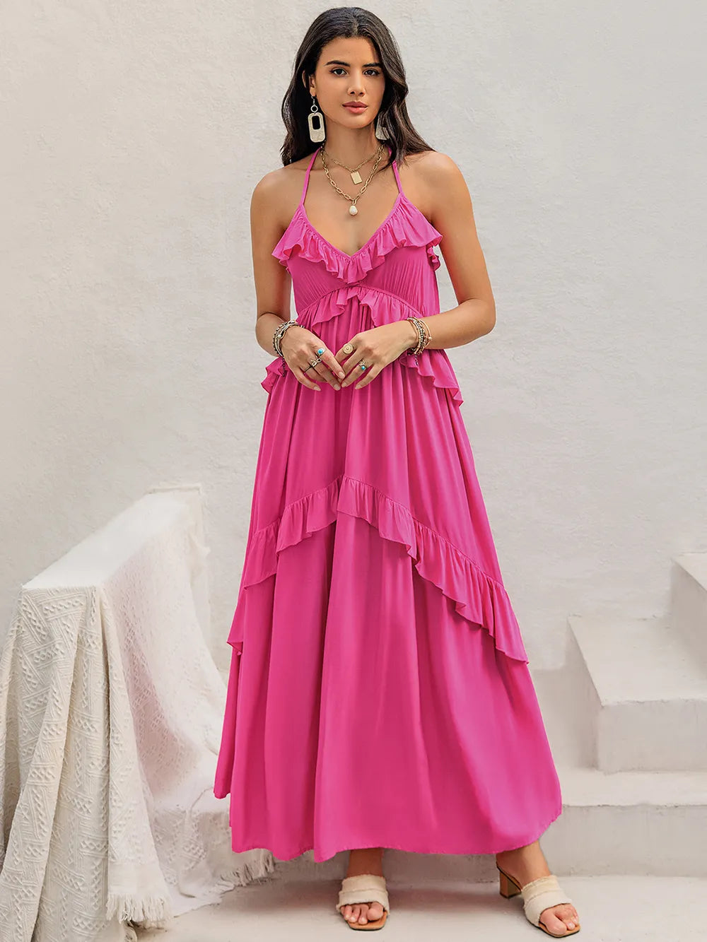 Ruffled Halter Neck Maxi Dress Trendsi
