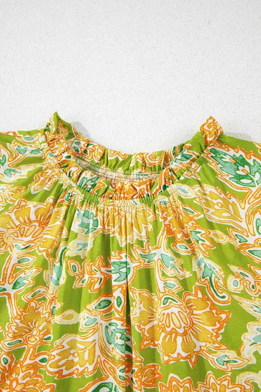 Multicolour Printed Blouse with Contrast Bubble Sleeve Patchwork Trendsi