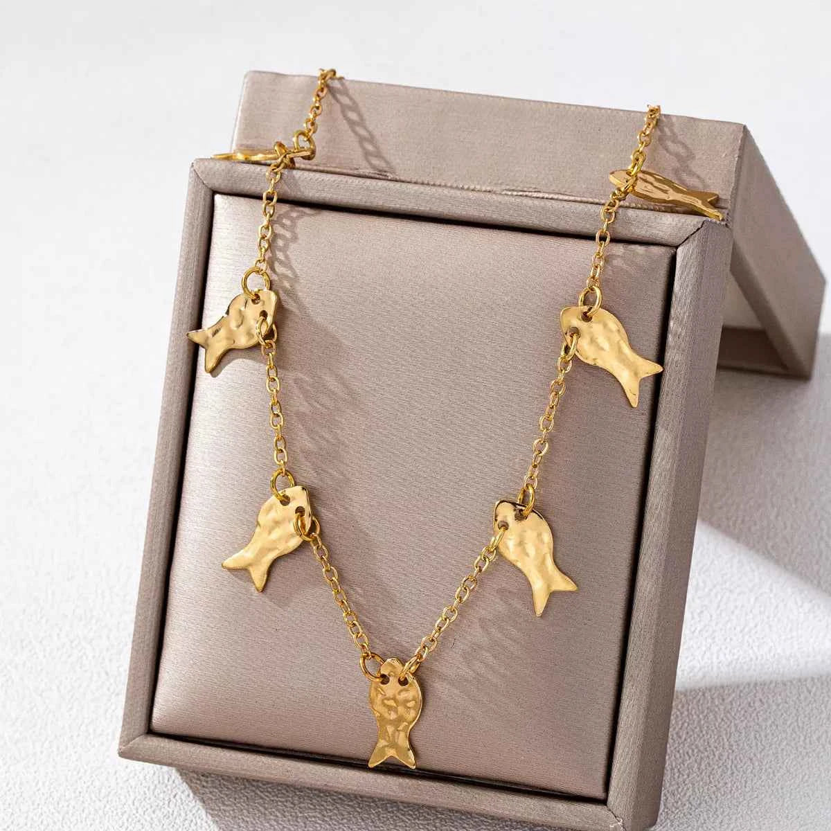 18K Gold-Plated Fish Charm Necklace Trendsi