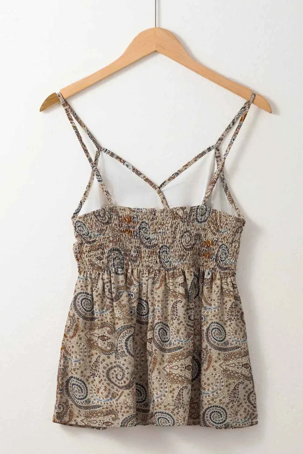Paisley Printed Smocked Babydoll Cami Trendsi
