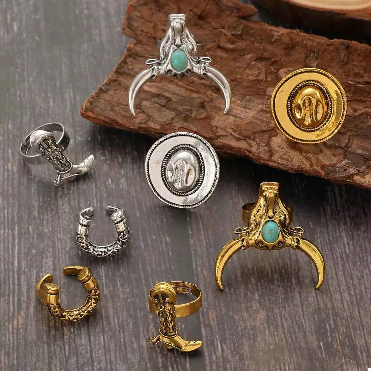 4 Piece Vintage Western Style Bull Head Rings Trendsi