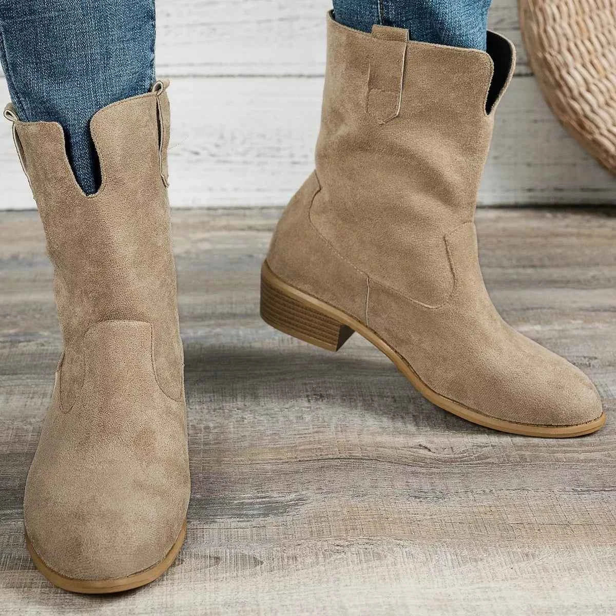 Suede Block Heel Western Boots Trendsi