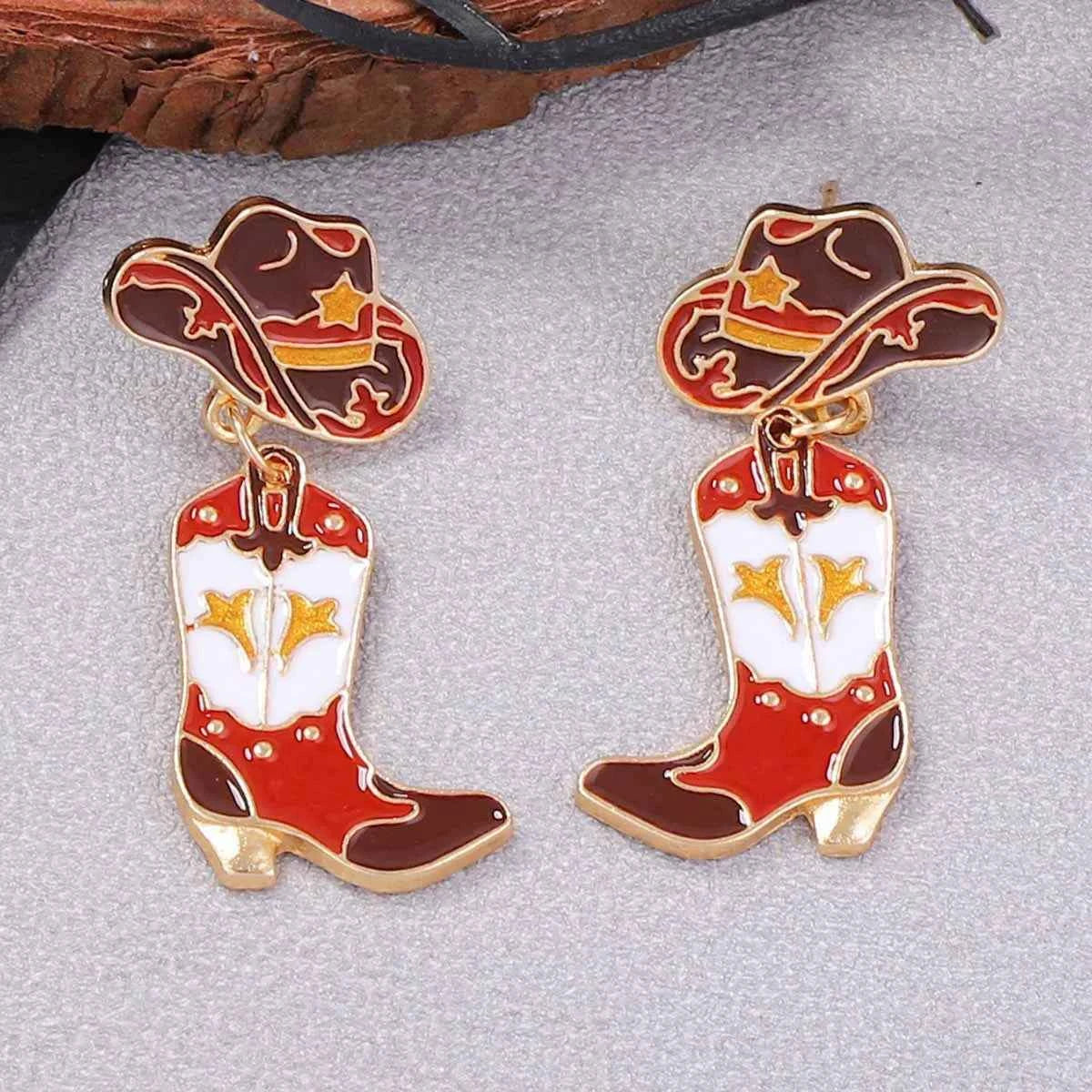 18K Gold-Plated Cowboy Hat Boots Dangle Earrings Trendsi