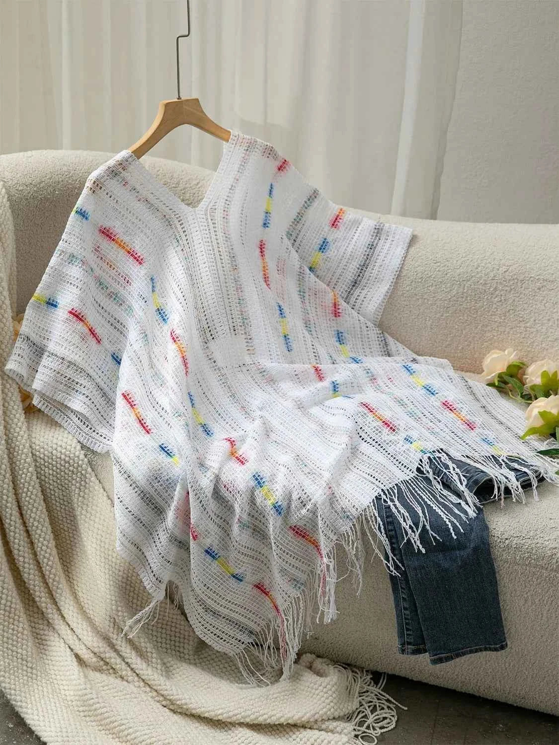 Openwork Fringe Knit Cape - Stylish Open Front Knitwear for Effortless Chic Trendsi