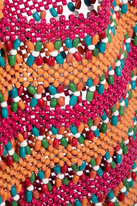 Fame Contrast Wooden Beaded Tote Bag Trendsi