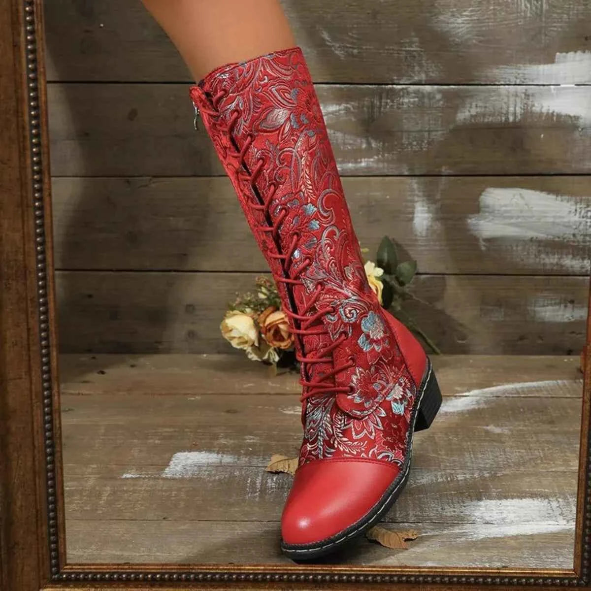 Lace Up Block Heels Boots Trendsi