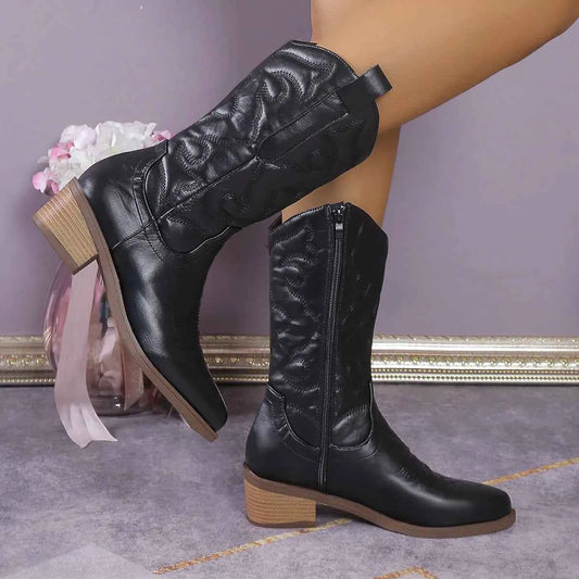 Point Toe Block Heels Boots Trendsi