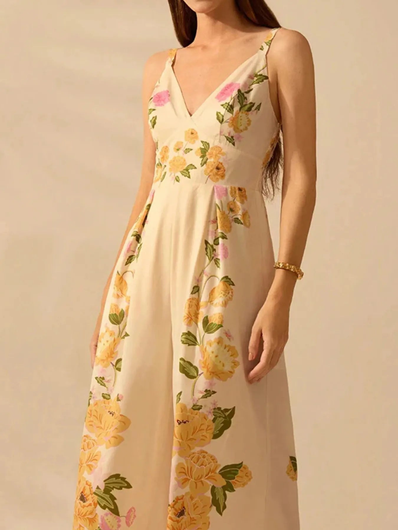 Floral Print Wide-Leg V-Neck Cami Jumpsuit Trendsi