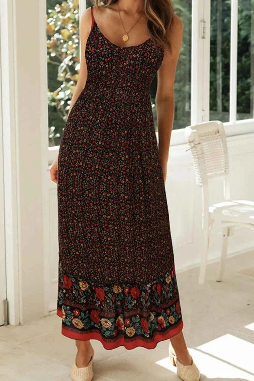 Printed Maxi Cami Dress Black Trendsi