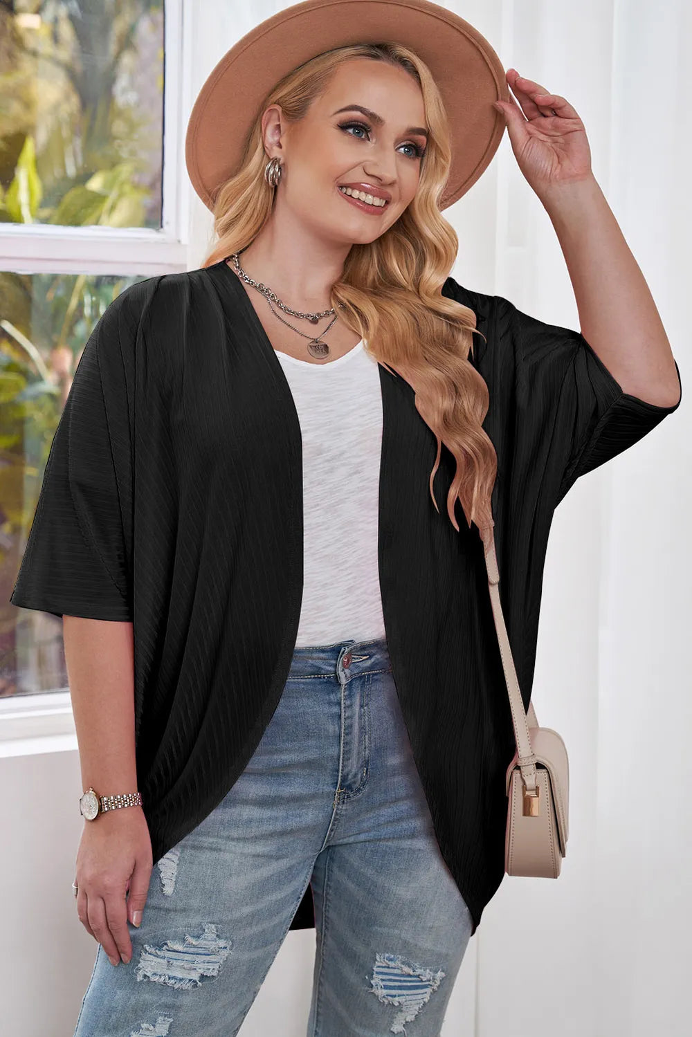 Plus Size Ribbed Cocoon Cover Up Trendsi