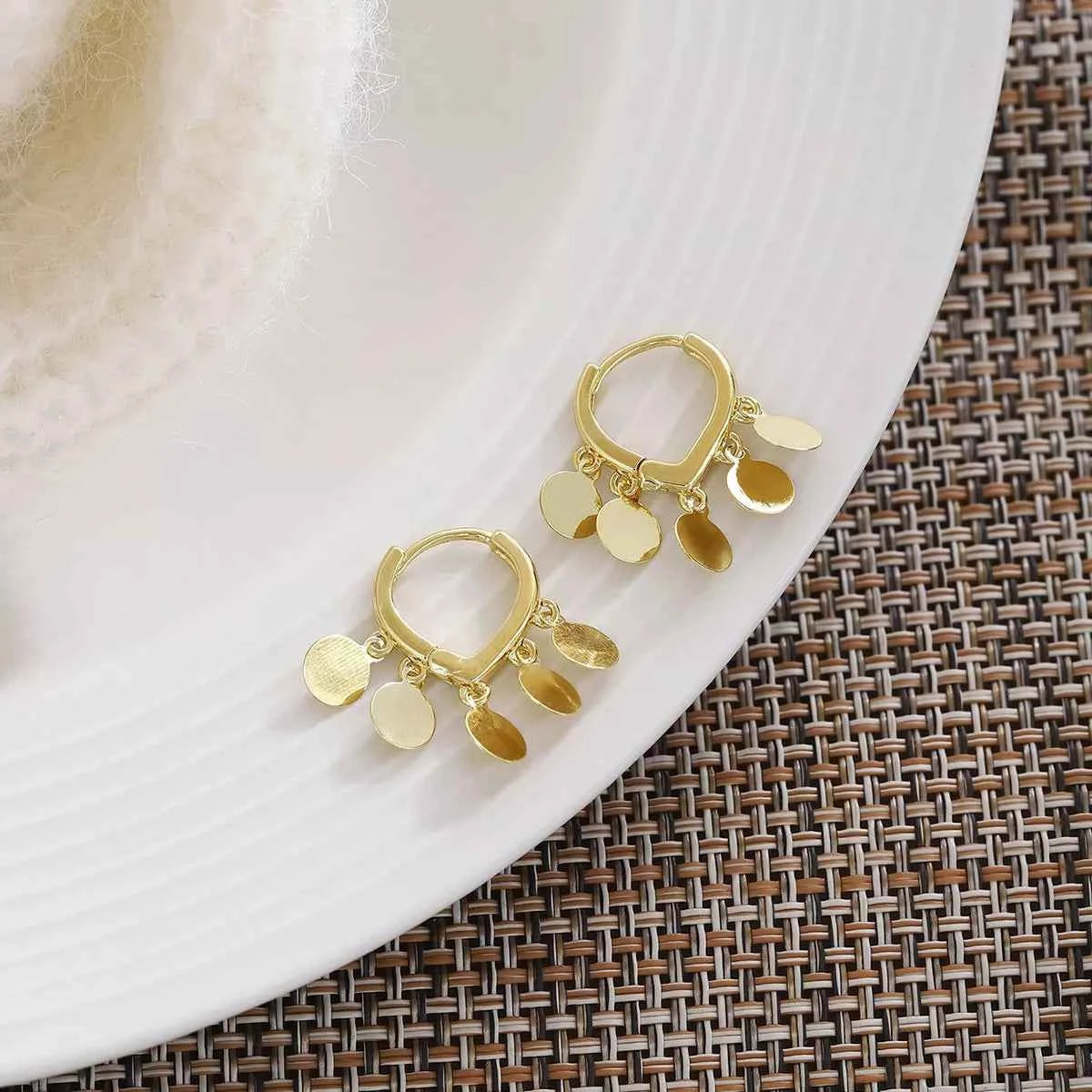 18K Gold-Plated Drop Hoop Earrings with Dangling Disc Charms Trendsi