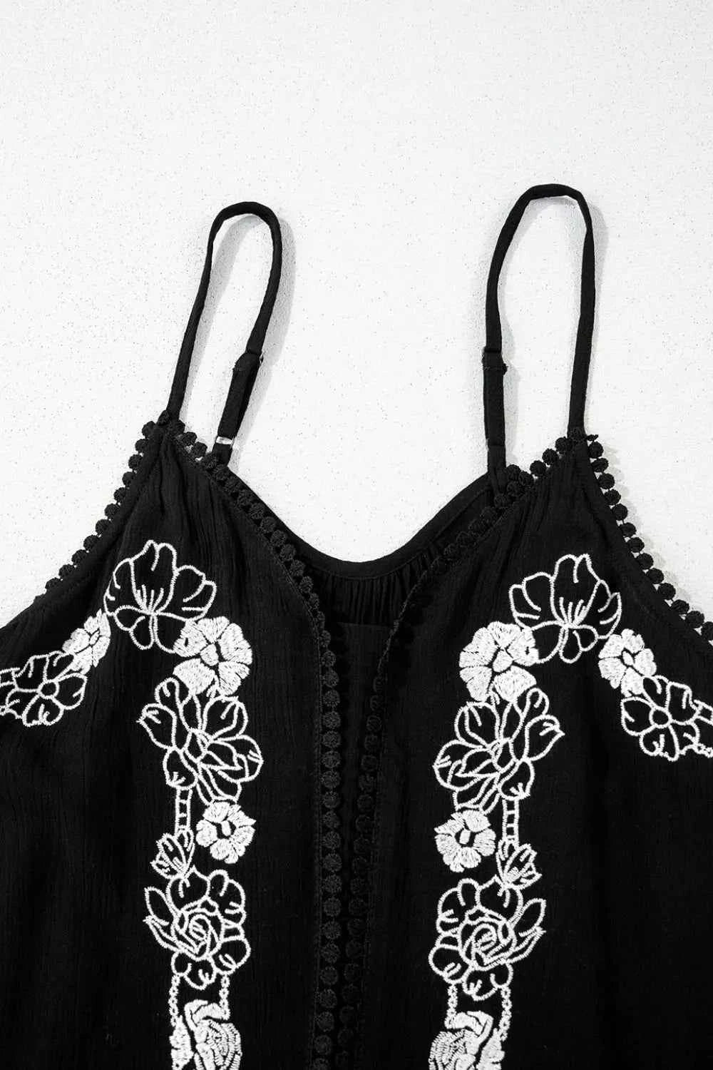 Floral Ruffled Hem Embroidery Cami Trendsi
