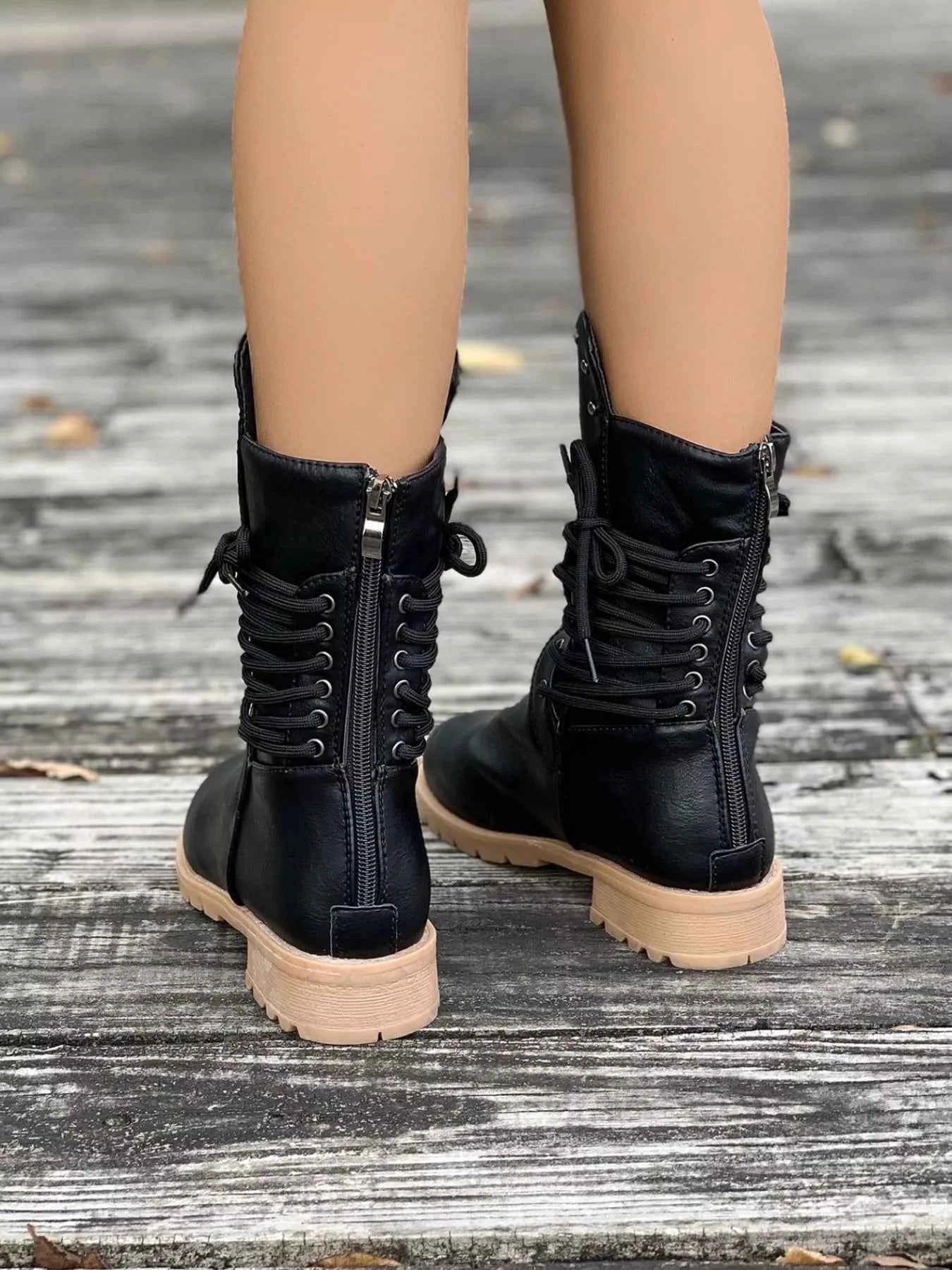 Round Toe Block Heels Boots Trendsi
