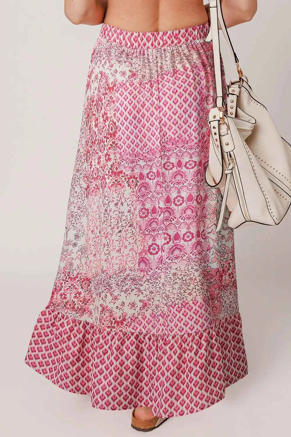 Printed Tassel Drawstring High Waist Maxi Skirt Trendsi