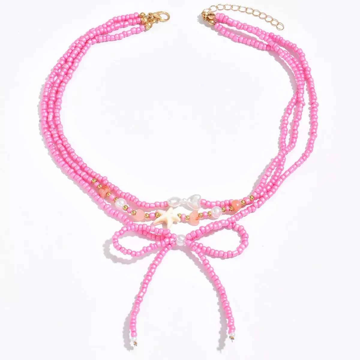 Beaded Three-Layered Necklace with Bow and Starfish Charms Trendsi
