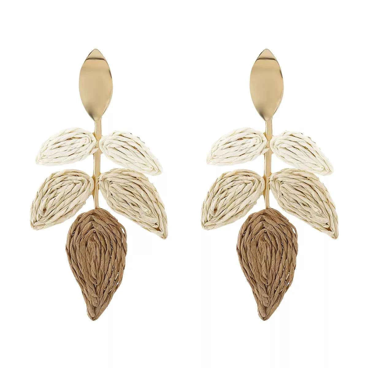 Rattan Woven Leaf Dangle Earrings Khaki onesize Trendsi
