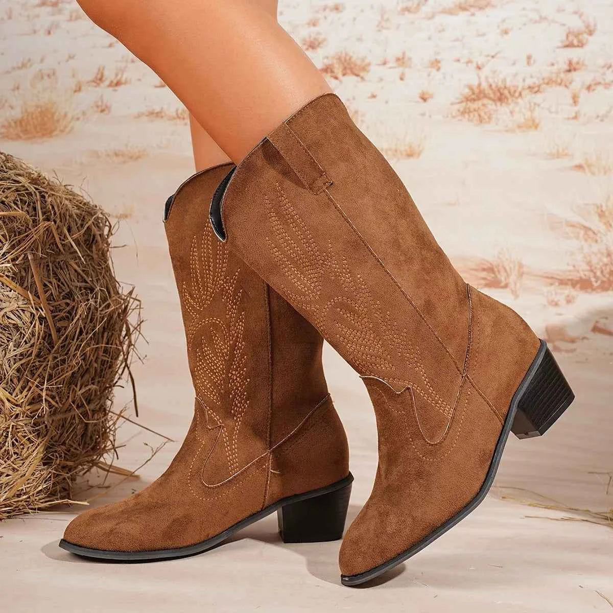 Point Toe Block Heels Boots Trendsi