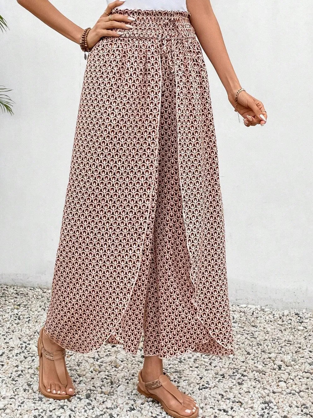 Tied Printed Wide Leg Pants Trendsi