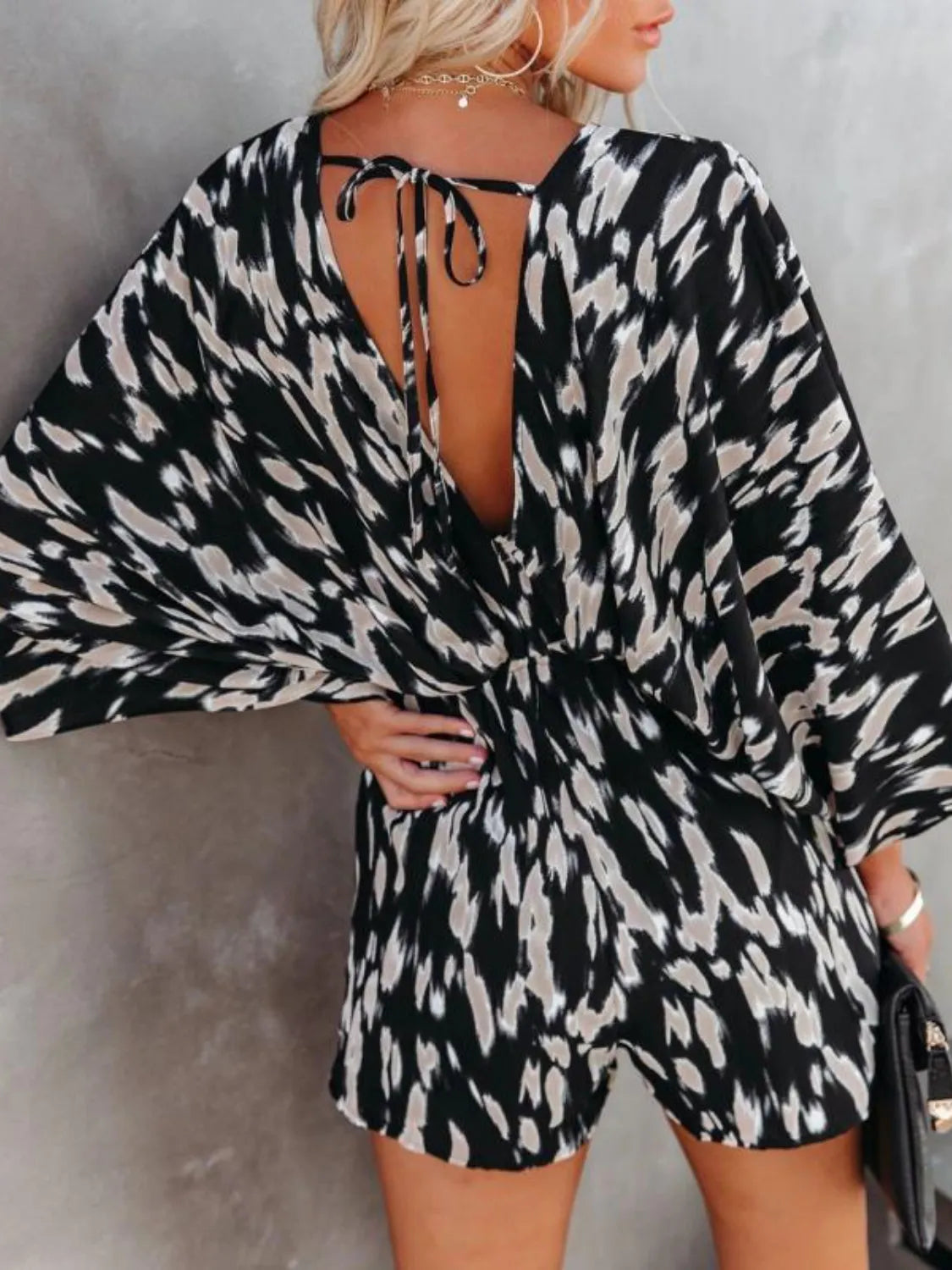 Oversized Tied Back Printed Romper Trendsi